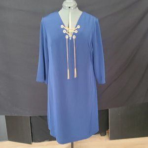 Navy Blue Knee-Length Dress with Lace Up Detail By Chetta B Size 14